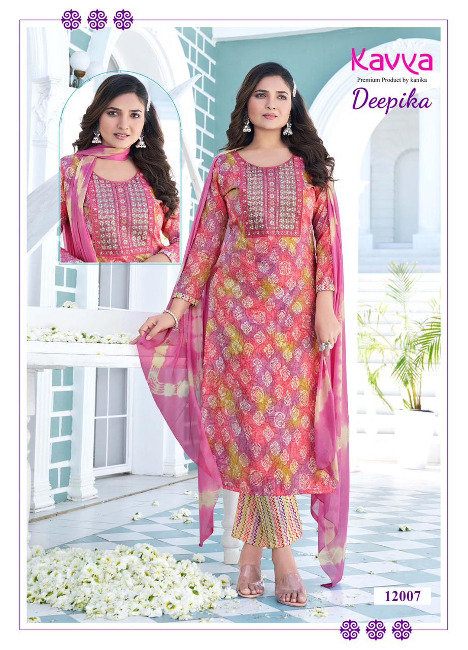 Deepika Vol 12 By Kavya Straight Cut Embroidery Kurti With Bottom Dupatta Wholesale Market
